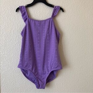 Wonder Nation Girls Purple Eyelet  Flutter Swimsuit  size plus XL 14-16 NWT